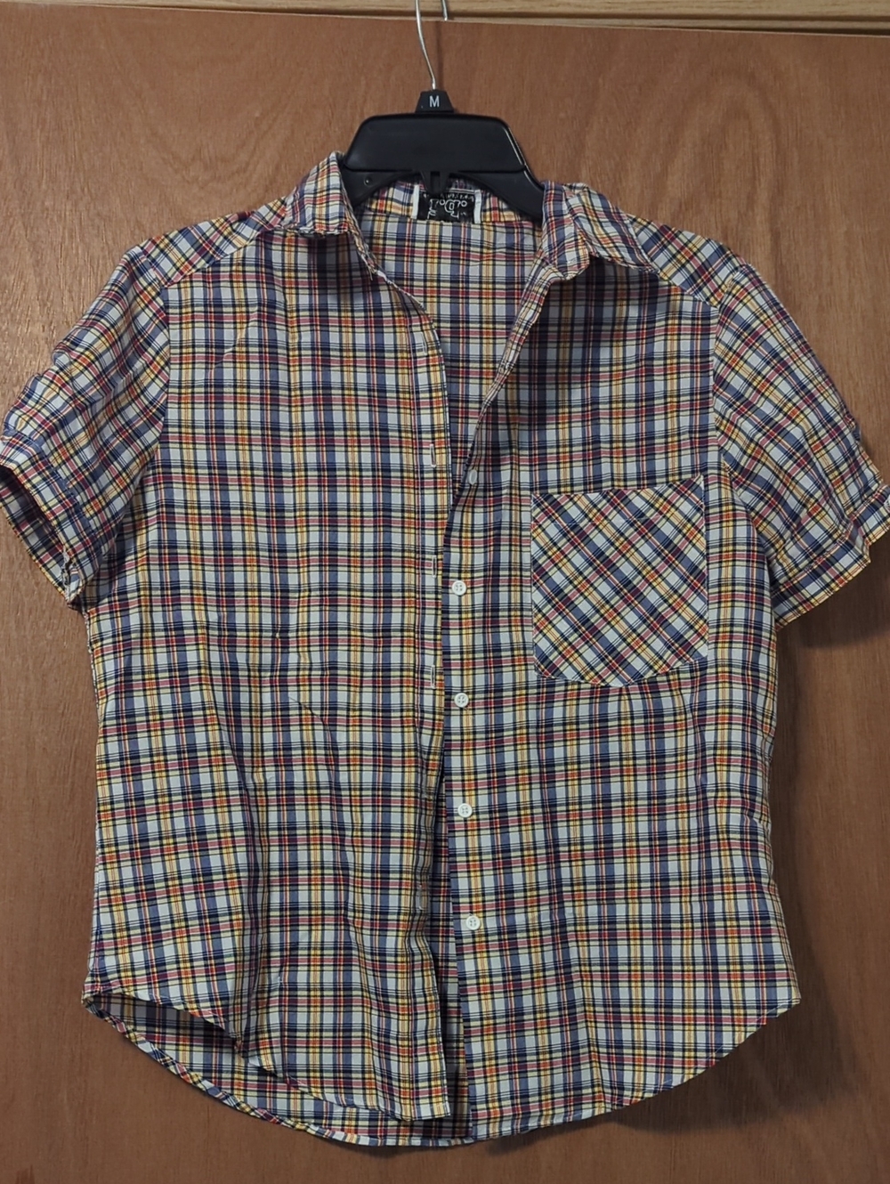 Short-Sleeve Plaid Button-Down Shirt - Multicolor